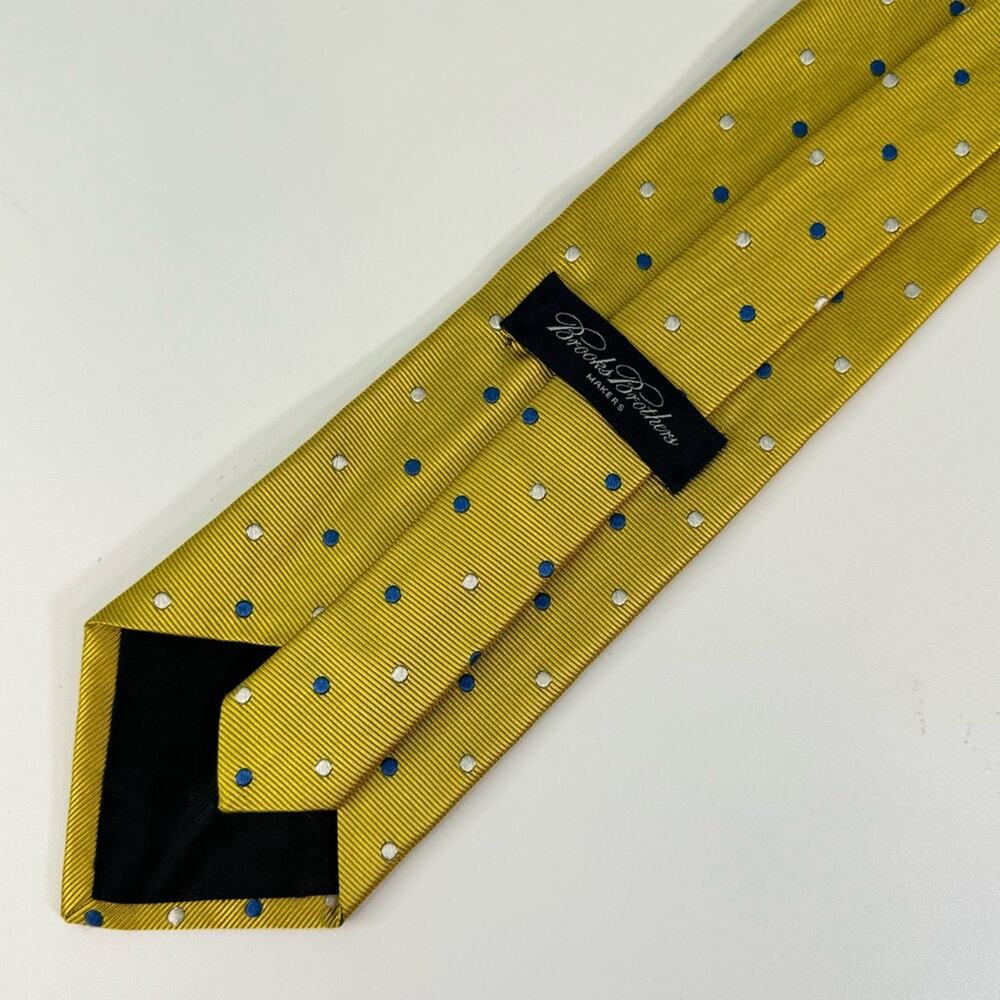 Brooks Brothers Maker Pure Silk Woven Tie Embroidered Polka Mustard Yellow Mens - Picture 6 of 8
